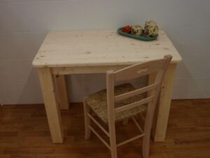 Tavolo Taverna in legno grezzo cm.100x60 H77.5 con piano e angoli stondati